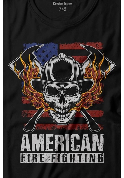 Kendim Seçtim American Fire Fighter Skull Korsan Çekiç Kafalı Baskılı Tişört Çocuk T-shirt 001