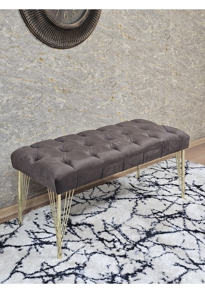Zafir Gold Tel Ayaklı 90 Cm Puf Bench - Puf - Bench - Kasalı Oturak - Oturak - Yatak Ucu Puf Kahverengi