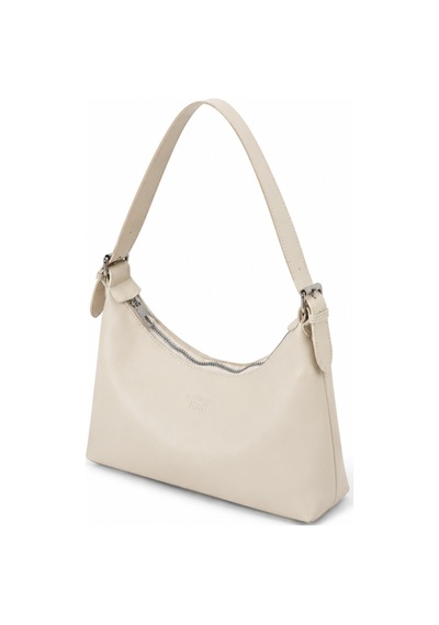 Levano Leather Kadın Suni Deri Omuz Çantası Fermuarlı Günlük Hobo Çanta Şık Minimal Tasarım Krem