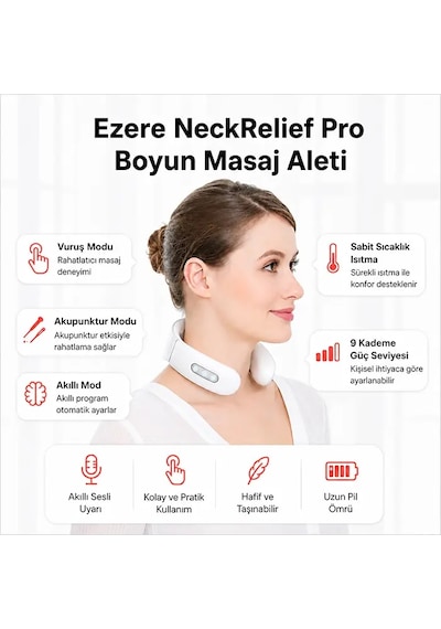 Ezere Neckrelief Pro Ultrasonik Dalgalı Ve Isıtmalı Rahatlatıcı Boyun Masaj Aleti- 5775