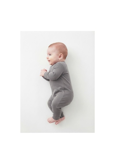 Gülerçocuk Unisex Yeni Doğan Ve Bebek Hakim Yaka Çıtçıtlı Gri Soft Penye Karışımlı Tulum - Esnek Dokulu Uzun Kollu Salopet Gri