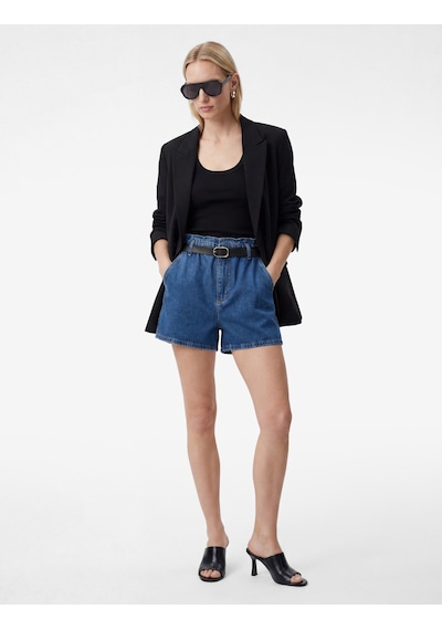 Koton Yüksek Bel Cepli Pamuklu Kemerli Denim Şort Orta İndigo 6sal40038md