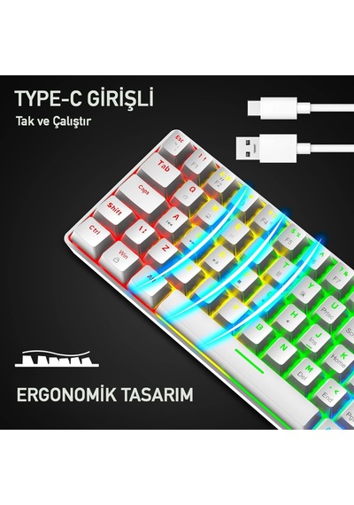 Blic Oyuncu Klavyesi Rgb Klavye 20 Modlu Ayarlanabilir Renk Seçeneği Rgb Suya Ve Toza Dayanıklı Klavye Oyun Klavyesi Oyuncu Klavye Mekanik Klavye Kırmızı Switch Beyaz