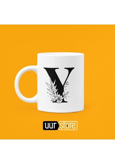 Y Harfi Baskılı Porselen Kupa 330ml Beyaz
