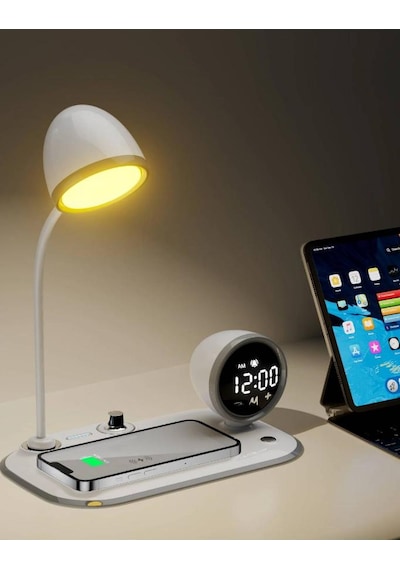 S-link Sl-cw21 Telefon Uyumlu Fast Şarj 15w Ayarlanabilir Led Işıklı Lcd Ekran Double Alarmli Beyaz Masa Lambası