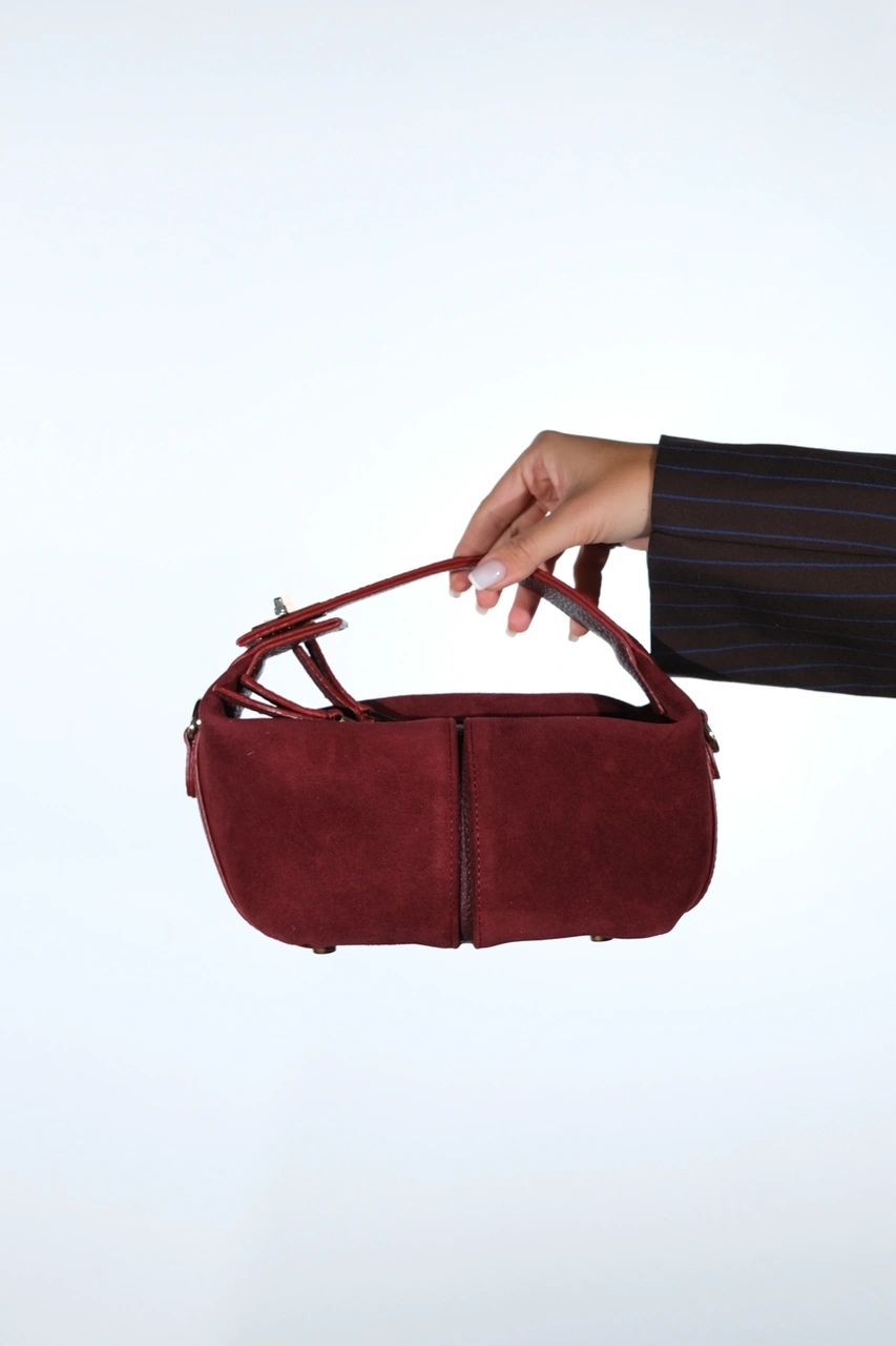 Luvishoes Island Bordo Süet Hakiki Deri Kadın Kol Çantası Bordo