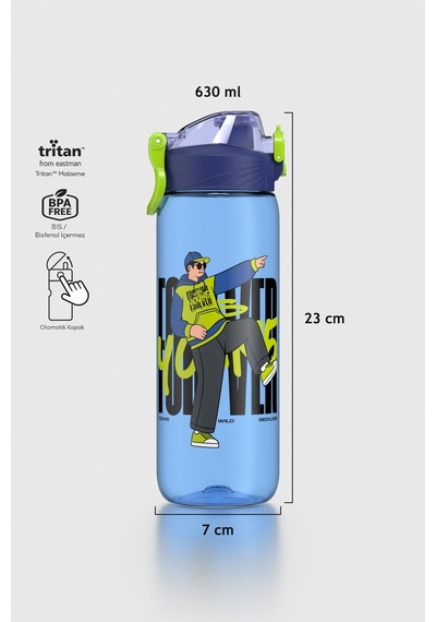 Renga Wave Desenli 630 Ml Tritan Çocuk Matara 912166 Mavi Turkuaz