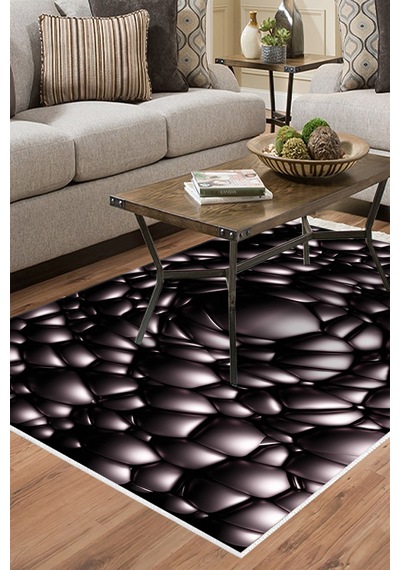 Kaymaz Dijital Mutfak & Salon Halı Trend Geometrik E5009 Siyah