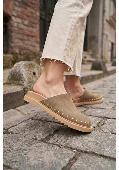Fox Shoes Y918132902 Vizon Süet Önü Kapalı Sabo Terlik