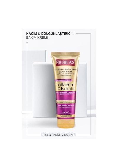 Bioblas Keratin Kolajen Saç Bakım Kremi 250 Ml - Onarıcı, Dolgunlaştırıcı, Kolay Tarama