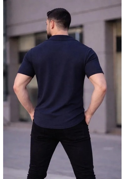Etiler Collection Erkek Waffle Kumaş Kısa Kollu Düğmeli Açık Yaka Regular Fit Gömlek - Lacivert