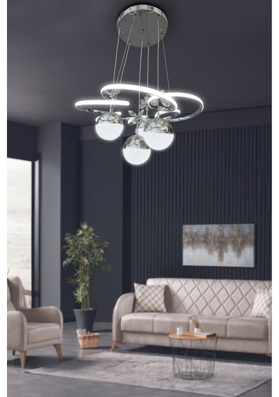 Florya 3 Renk 4 Toplu Led Avize Salon - Oturma Odası Ledli Avize Çiçek Krom