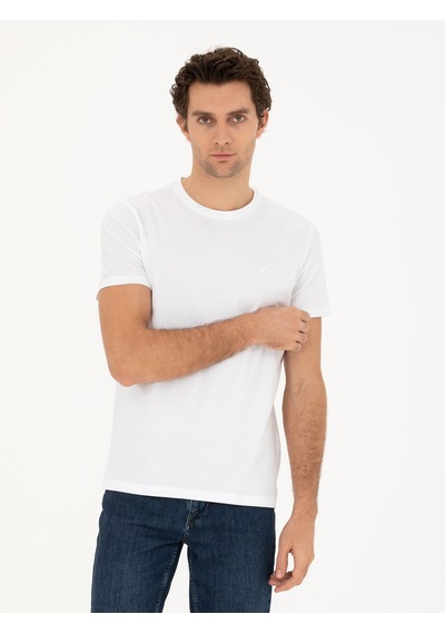 Beyaz Slim Fit Bisiklet Yaka T-shirt 15841036