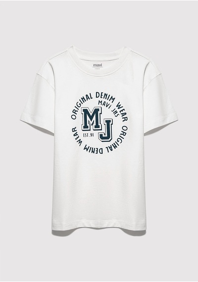 Mavi - Mj Logo Baskılı Ekru Tişört 6610395-70057 Ekru