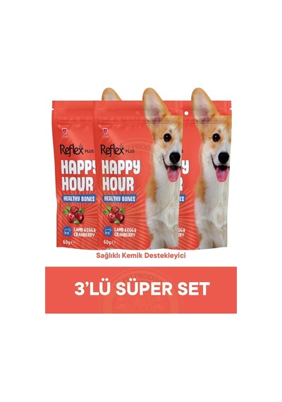 Reflex Plus Happy Hour Healty Bones - Sağlıklı Kemikler İçin Destekleyici Köpek Ödül Maması Seti 3x60 Gr