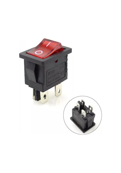 Mr-119 Mini Kırmızı Işıklı Anahtar On-off 4p Kırmızı