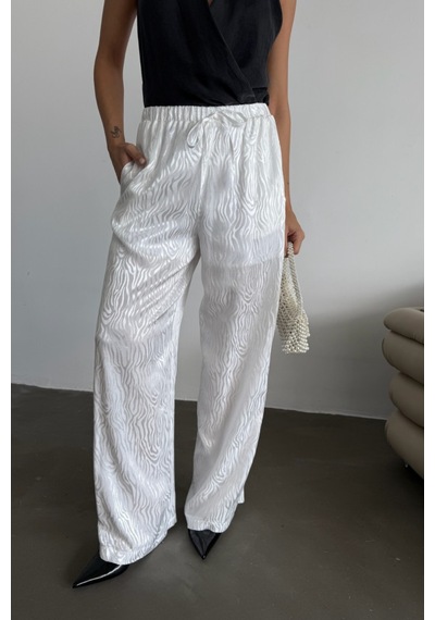 Efnaz Style Jakar Saten Pantolon - Beyaz