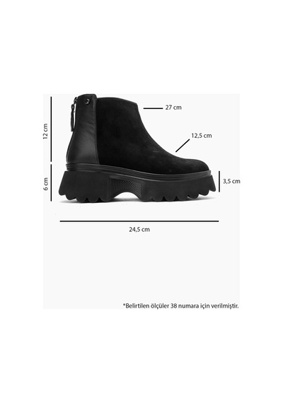 Luvi Shoes Nolda Siyah Süet Hakiki Deri Arkadan Fermuarlı Kalın Tabanlı Kadın Bot