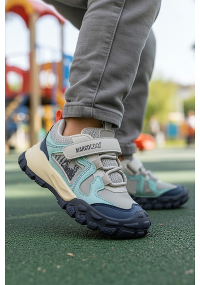 Marcokids Gri Cırtlı Hafif Esnek Kaymaz Erkek Çocuk Spor Ayakkabı 22678 P Gri
