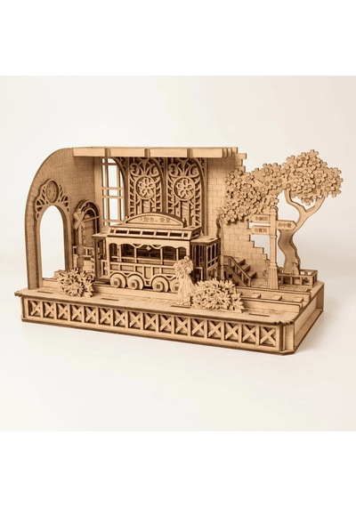 Algwooddesign Japanese Tram Station Diorama Ahşap Maket, 116 Parça Dıy Japon Tramvay İstasyonu Modeli, Peri Led Dahil, Mdf 3d Puzzle, Hobi Ve Dekorasy