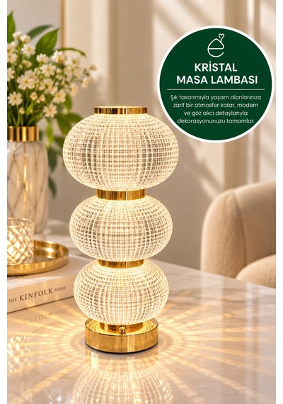 Evonıta Kristal Led Masa Lambası Gold Dekoratif Işıltılı Abajur Modern Salon Ve Komodin Lambası 58599687