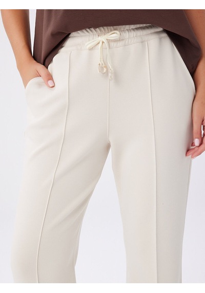 Faik Sönmez Relax Önü Dikiş Detaylı Wide Leg Fit Örme Pantolon W27pnt034 Uw27pnt03472 Taş