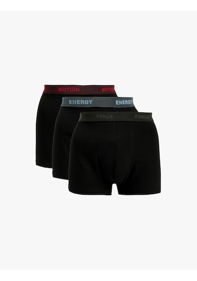 Koton Baskılı Bel Detaylı Pamuklu 3'lü Boxer Seti Siyah 7wlm90020mk
