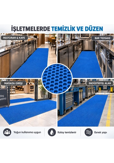 Hortumtech Bal Petek Paspas Kaydırmaz Pvc Islak Zemin Duş Havuz Su Tahliyesi 4 Mm - Mavi 120 X 750 Cm