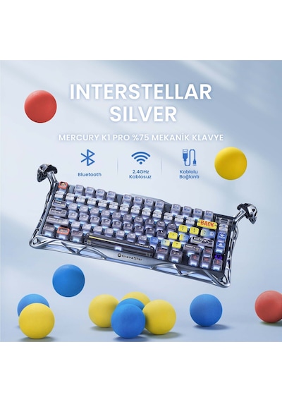 Gravastar Mercury K1 Pro Rgb Kablosuz Mekanik Gaming Klavye, Alüminyum Çerçeveli, İngilizce Q, Uzay