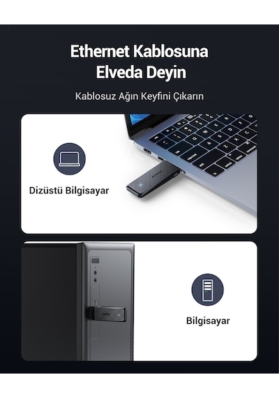 Ugreen Ac1300 Usb 3.0 1300mbps 2.4/5ghz Wi-fi Kablosuz Alıcı Ağ Adaptörü, 50340