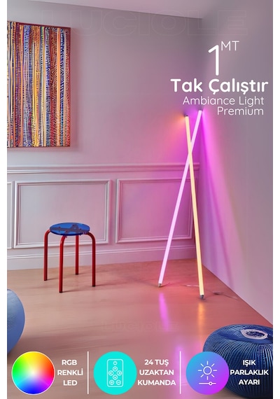 Rgb Led Strip Tube Light Abajur Uzaktan Kumandalı Işık Lamba Ampül Aydınlatma Renkli Atube6
