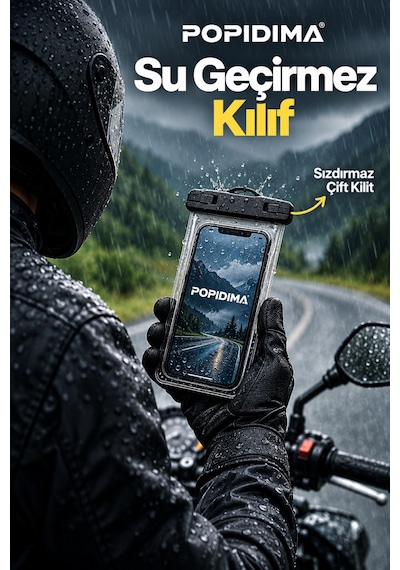 Universal Su Geçirmez Şarj Girişli Motosiklet Scooter Bisiklet Atv Telefon Tutucu Poşet Kılıf Beyaz