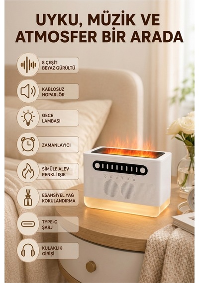 8 Farklı Doğa Sesli Hava Nemlendirici Bluetooth Hoparlör Difüzörlü Aromaterapi Rgb Gece Lambası Beyaz - 925018829