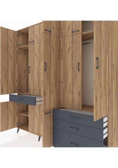 Hyperion Dolap 8 Raflı 4 Çekmeceli 3 Askılı 220x44x243 Çam-çam/antrasit Atlas Çam/antrasıt Hyperion Dolap 8 Raflı 4 Çekmeceli 3 Askılı 220x44x243 Çam-çam/antrasit Atlas Çam/antrasıt