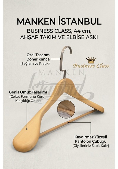 5 Adet Delüks Masif Ahşap Ev Ve İş Yeri İçin 44 Cm Ahşap Ceket Askısı - Ahşap Elbise Askısı Bej