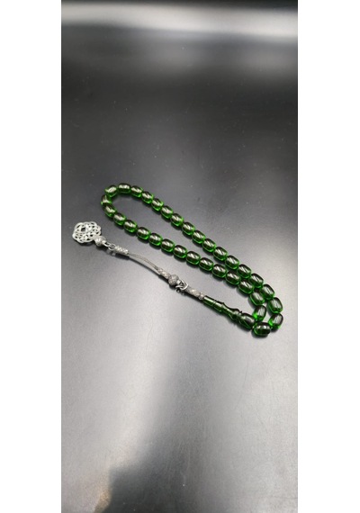 1000 Ayar Gümüş Kazaz Püsküllü Ateş Kehribar Tespih 9x12 Mm