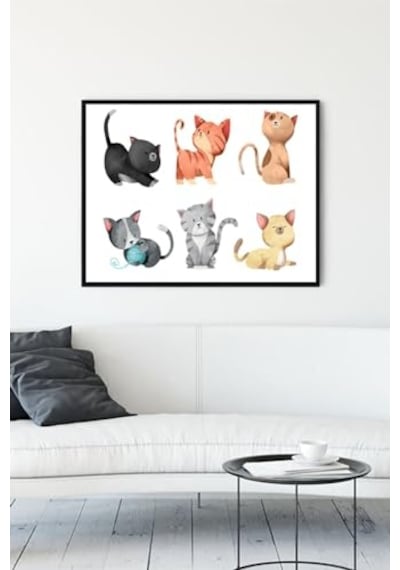 Tr Pster11593 Kediler Tasarım Çocuk Odası Çerçeveli Tablo 40x50cm Diğer