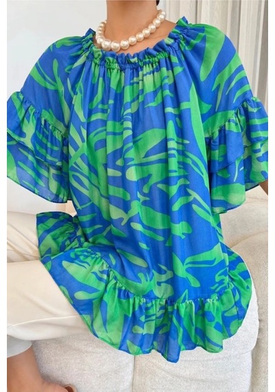 Lodmela Madonna Yaka Lastikli Viskon Bluz 6020-indigo İndigo