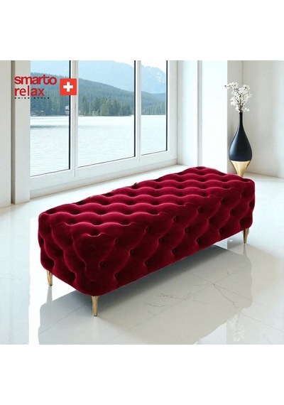 Smarto Relax Puf Ascona Ayaklı Kapitoneli Dekoratif Düz 100x100x45 Cm Kırmızı Kırmızı