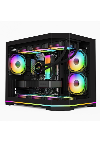 Atheron Lion Panoramik Siyah Gaming Kasa 6x120mm Argb Fanlı 360mm Sıvı Soğutma Destekli Temperli Cam