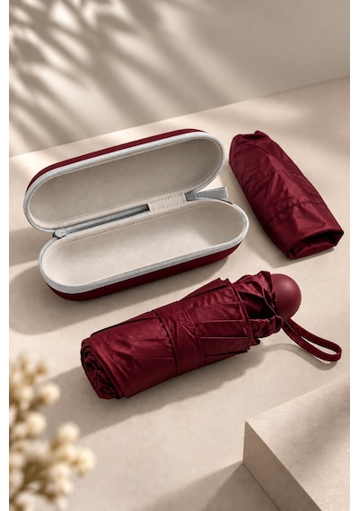 Favora Rainbox Kapsül Şemsiye - Kutulu Mini Katlanır Çanta Boy Şemsiye Bordo