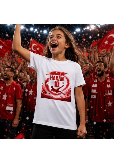 Bk Gift Kişiye Özel Türkiye Taraftar Temalı 2026 Dünya Kupası Tasarımlı Çocuk Tişört-8, Tek Yürek Milli Takım Ruhu Beyaz