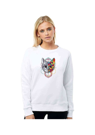 Geometric Art Animal Baskılı Beyaz Kadın Sweatshirt