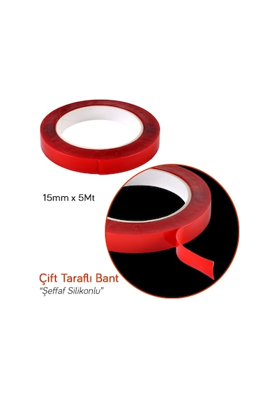 Carpi 15 Mm x 5 Mt Çift Taraflı Silikonlu Bant Şeffaf Br6570173