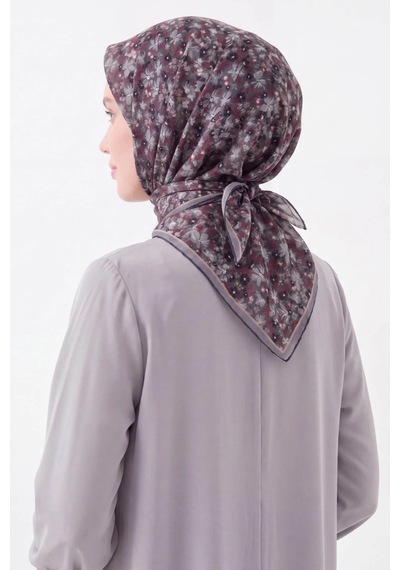 Silk Home Mini Floral Desen Soft Pamuk Eşarp Füme