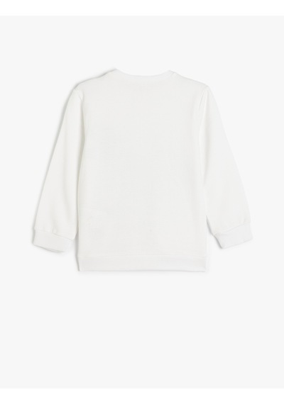 Koton Dinozorlu Sweatshirt Şardonlu Uzun Kollu Bisiklet Yaka Ekru 5wkb10220tk Ekru