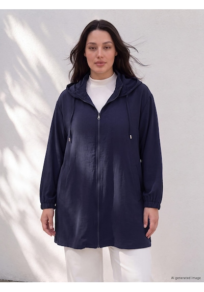 Lcw Curve Lacivert Büyük Beden Kapüşonlu Kadın Sweatshirt Tunik