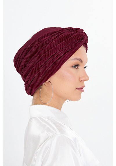 Hürrem Bone Bordo Çapraz Büzgülü Tesettür Bone Fukuro Piliseli 2512 16 Bordo