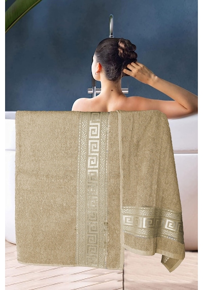 2 Parça Banyo Havlu Seti Helen %100 Pamuklu 70x140 Cm Bej