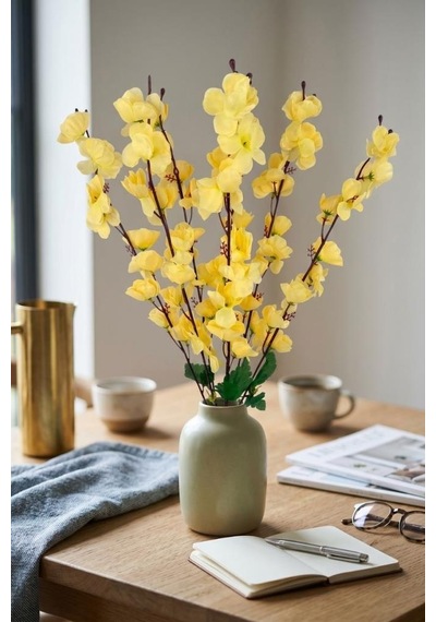 Yapay Çiçek Bahardalı Japon Kiraz Çiçeği 7 Dallı 57cm Açık Sarı